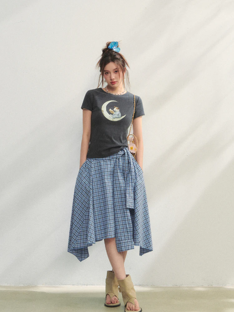 Grey Printed Slim-Fit Knit T-Shirt