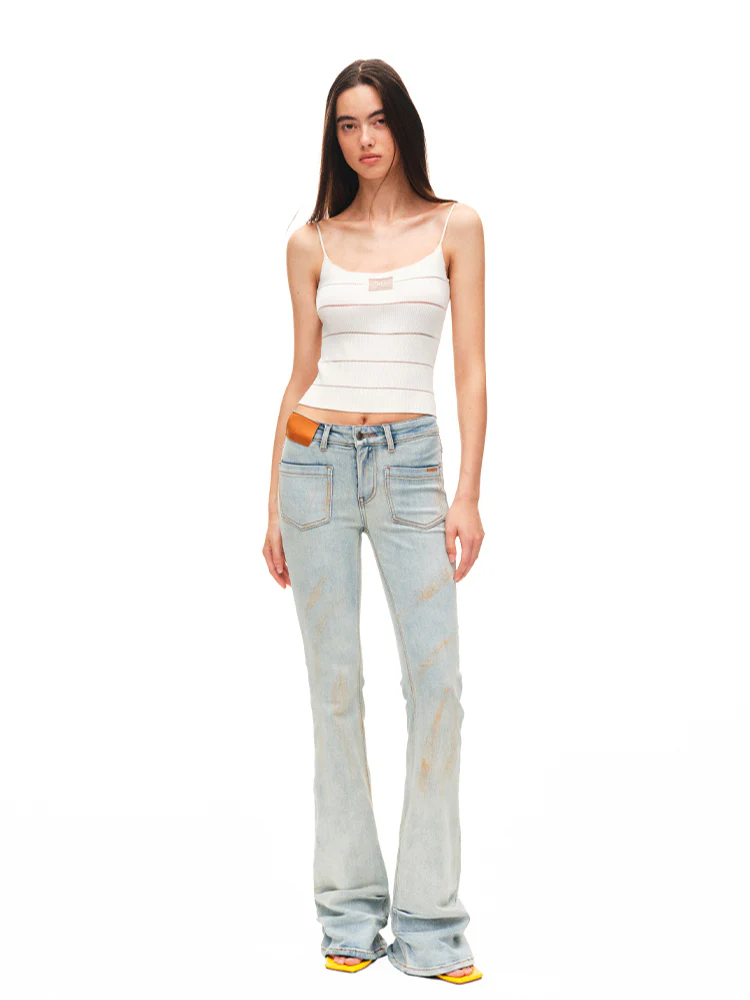 Washed Low-waist High-stretch Micro-flare Jeans