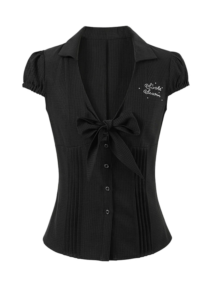Bow - Accentuated Waist - Slimming Shirt Top