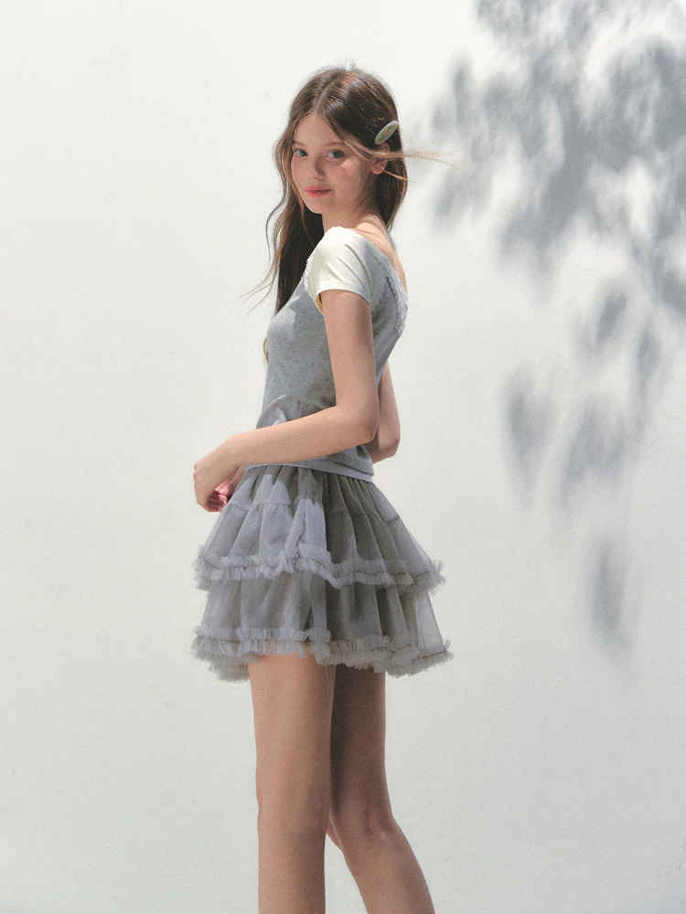 Off-shoulder Fake Three-piece Asymmetric Shoulder T - shirt