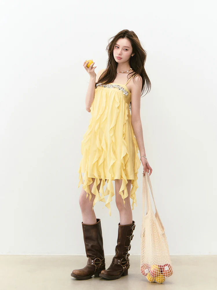 Beaded Flowing A-line Acetate Dress