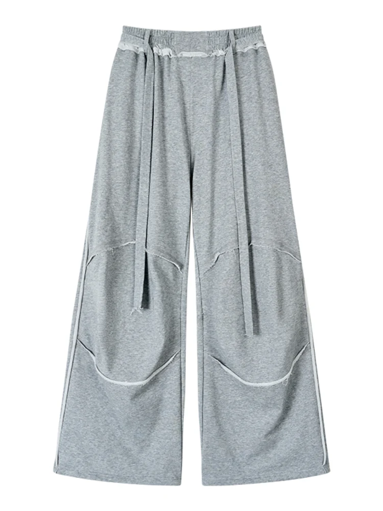 Color-blocked Raw-edge Wide-leg Pants