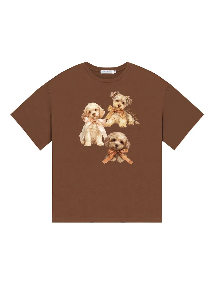 Bowknot Puppy Print Short-Sleeve T-Shirt