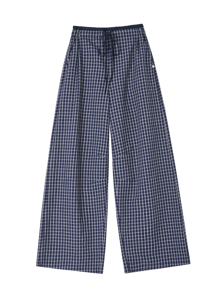 Double-layer Waistband Checkered Drawstring Pants