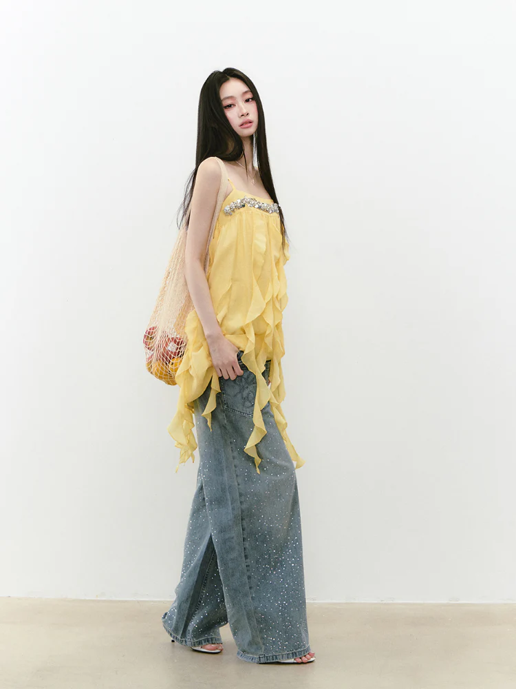 Beaded Flowing A-line Acetate Dress