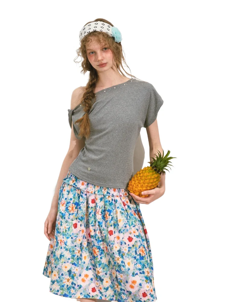 Off-Shoulder Asymmetric Twist Knot Half-sleeve Top