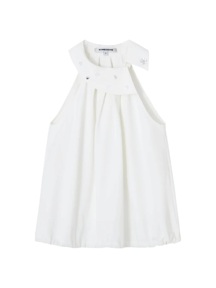 Halter Neck Off-Shoulder Crinkled Sleeveless Top