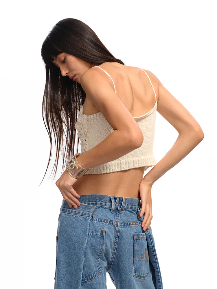 Small V-Neck Three-Dimensional Flower Sling Vest