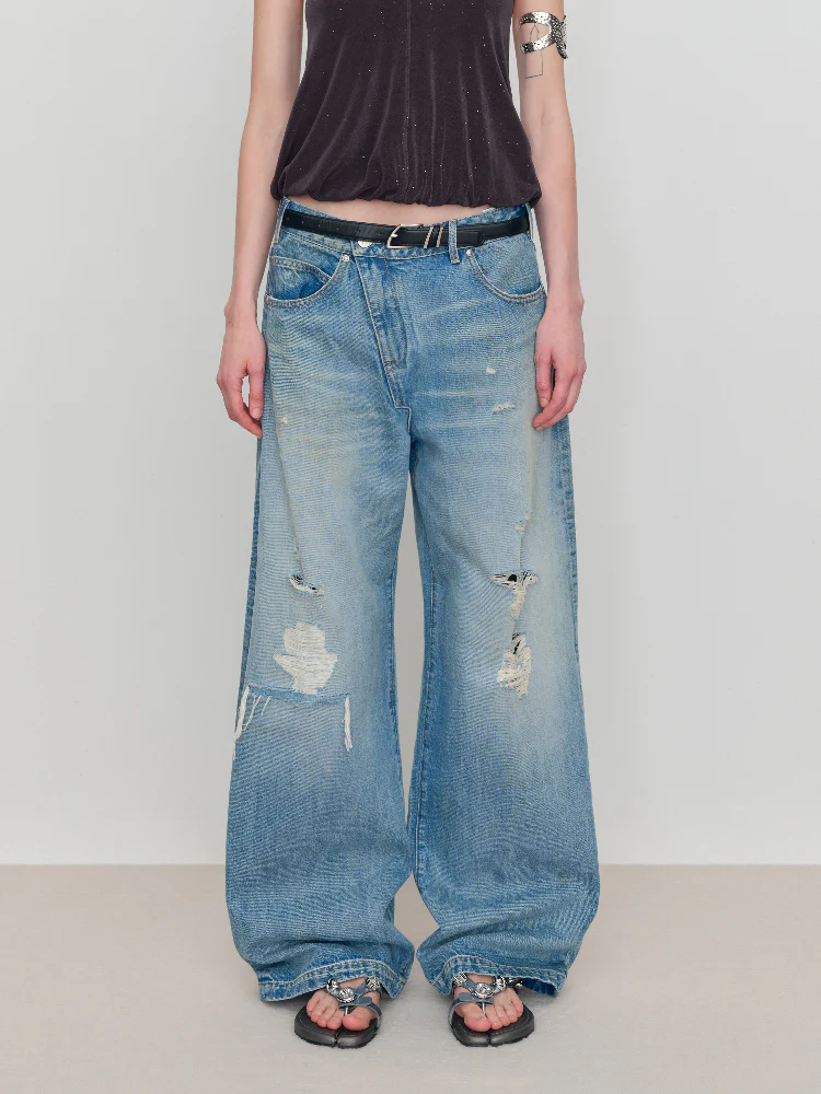 Light Blue Ripped Low-Rise Jeans