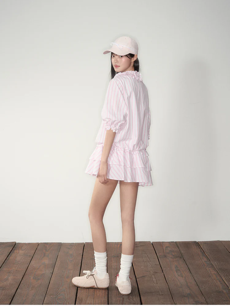 Pink Striped Relaxed Ruffle Dress