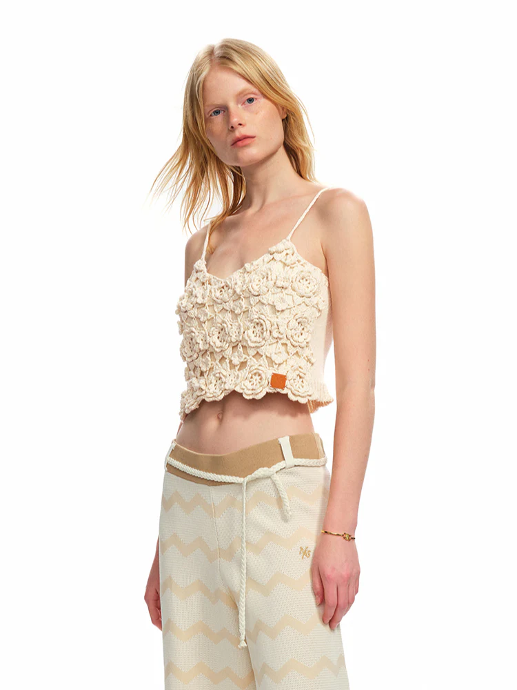 Small V-Neck Three-Dimensional Flower Sling Vest