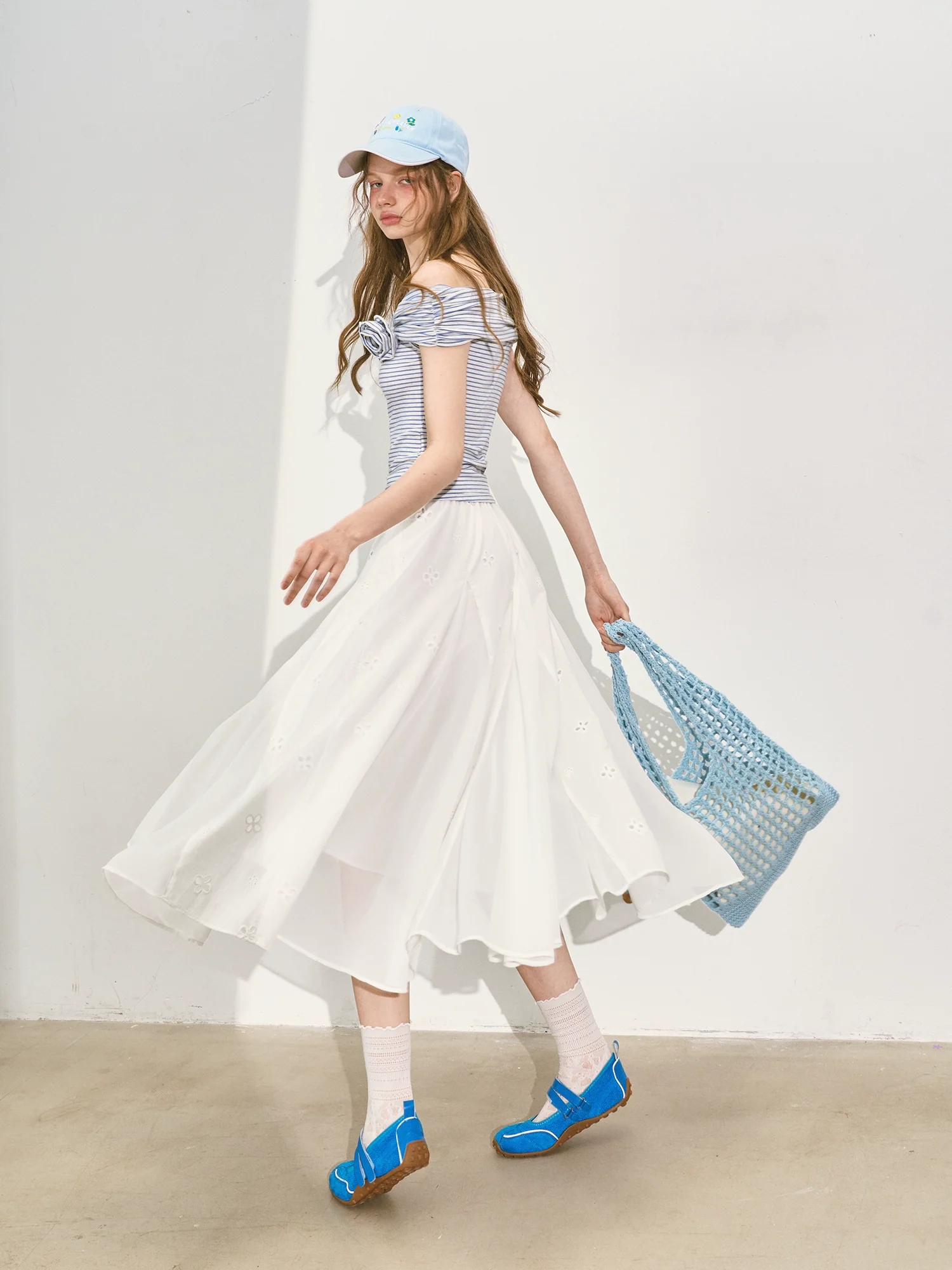 Striped Off - Shoulder Rose T - shirt