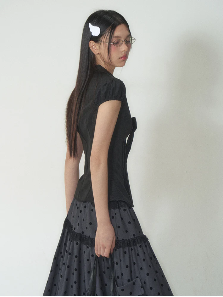 Bow - Accentuated Waist - Slimming Shirt Top