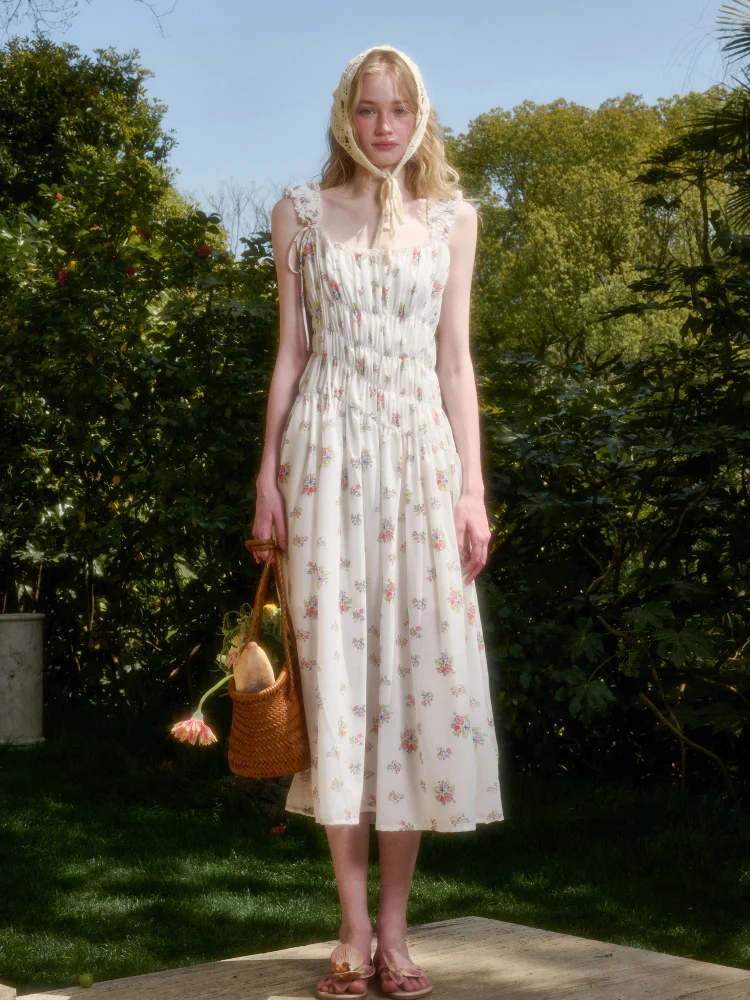 French Relaxed Old Money Floral Long Dress