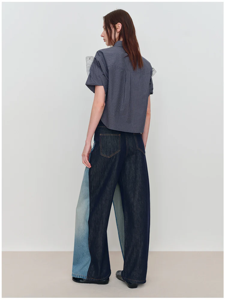 Spliced Fake Two-Piece Wide-Leg Jeans