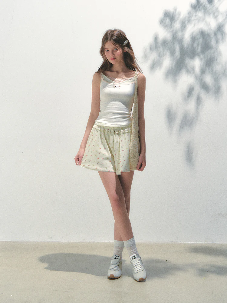 Fake Three-piece Lace Shell Logo Camisole T-shirt