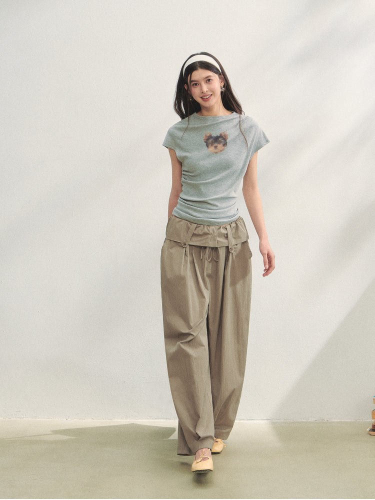 Ruffled Waist Casual Pants
