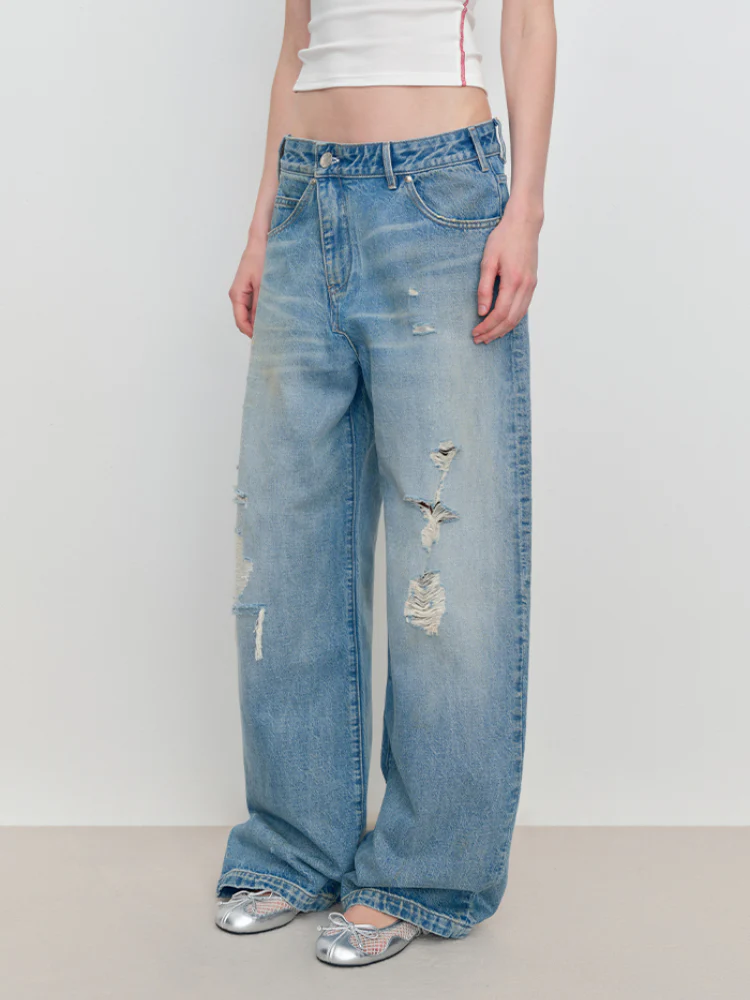 Light Blue Ripped Low-Rise Jeans