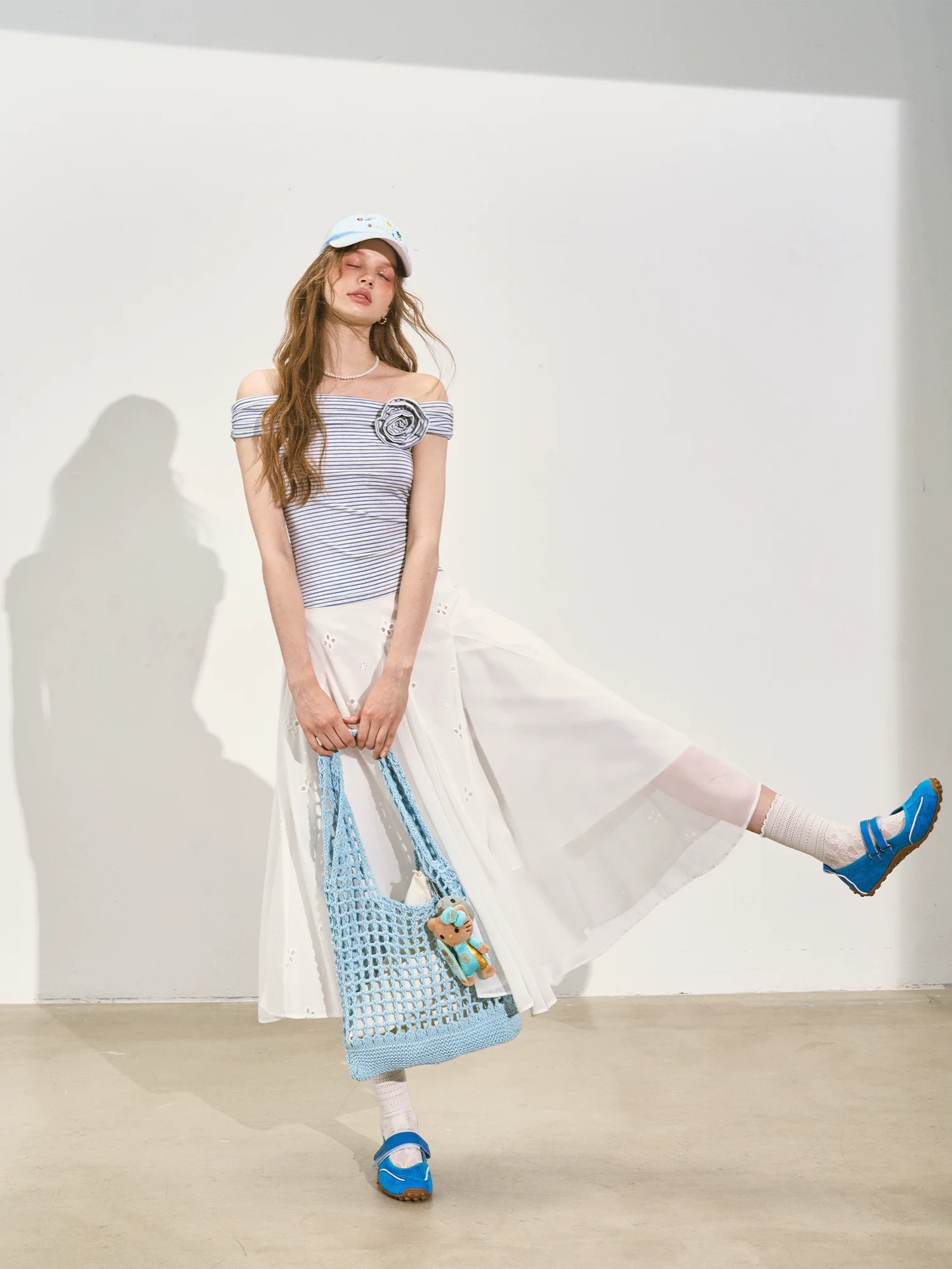 Striped Off - Shoulder Rose T - shirt