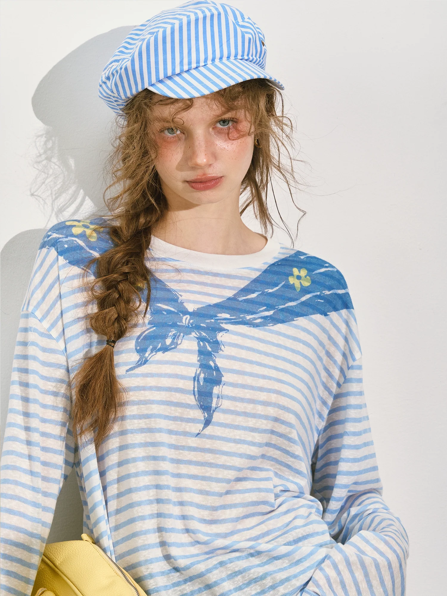 Navy Collar Printed Striped Long-Sleeve T-Shirt