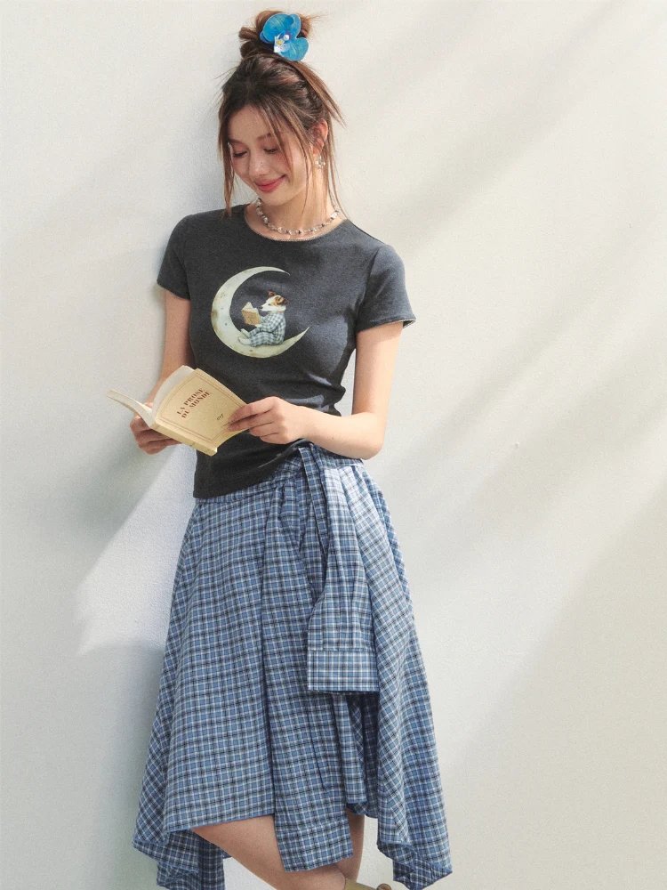 Grey Printed Slim-Fit Knit T-Shirt