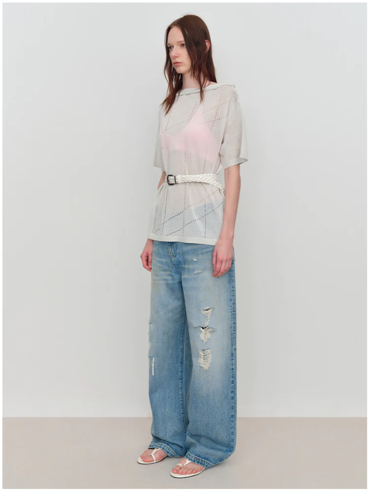 Light Blue Ripped Low-Rise Jeans