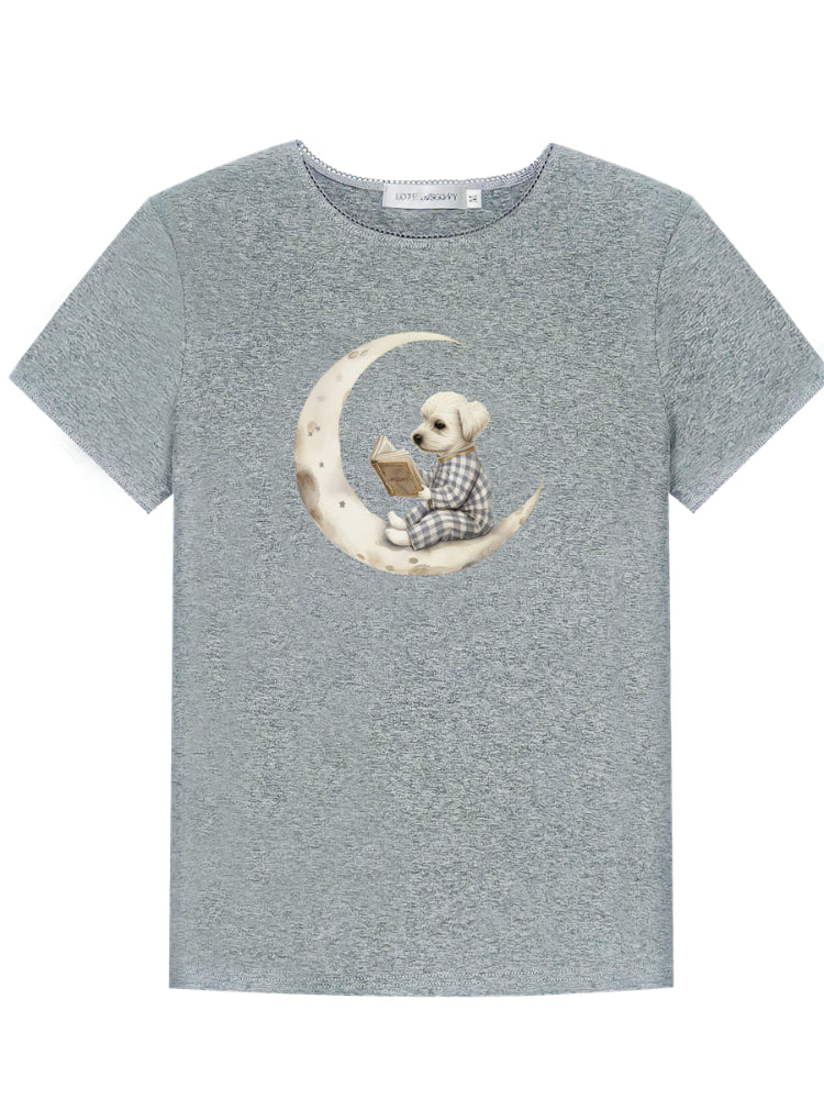 Grey Printed Slim-Fit Knit T-Shirt