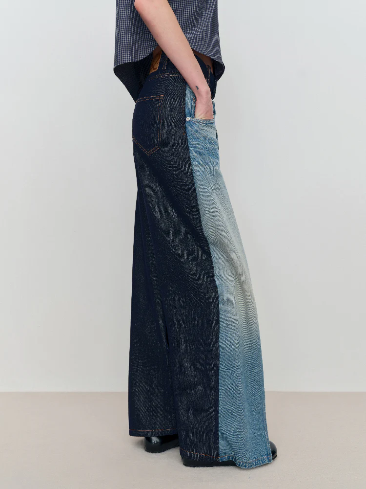 Spliced Fake Two-Piece Wide-Leg Jeans