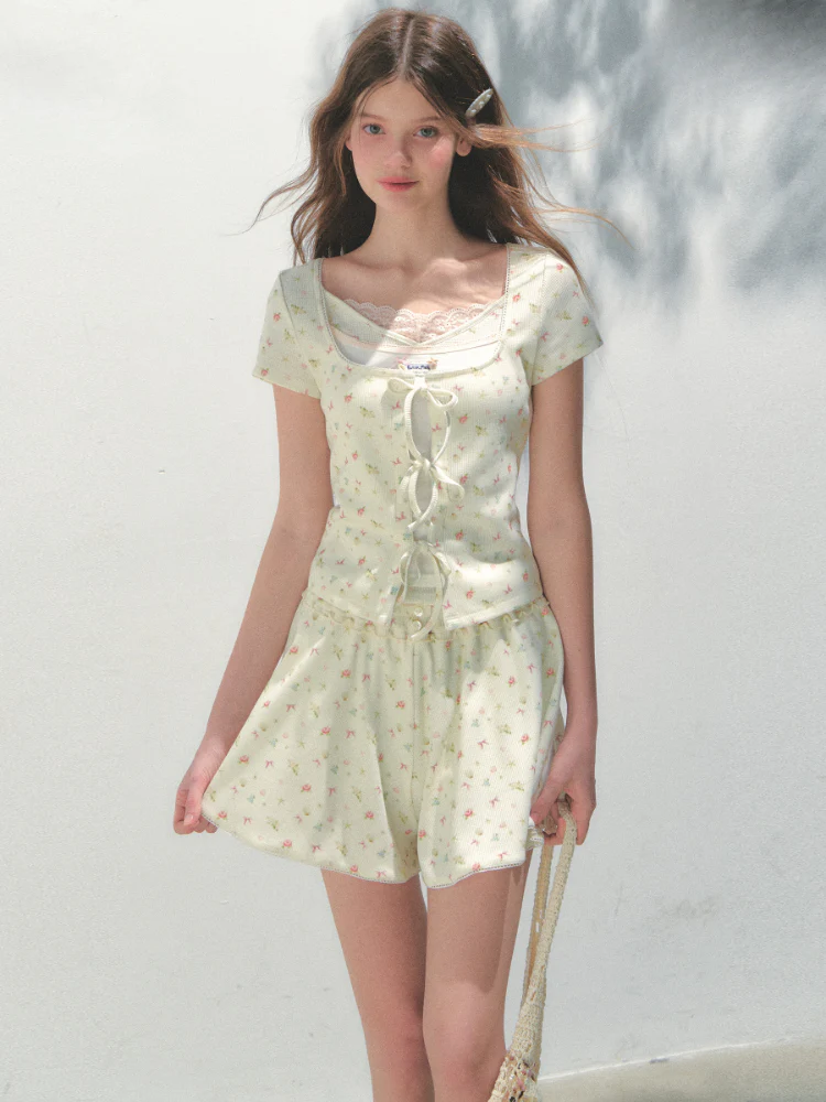 Sea Salt Flavor Printed Short-Sleeve Tie T-shirt & Skirt Set