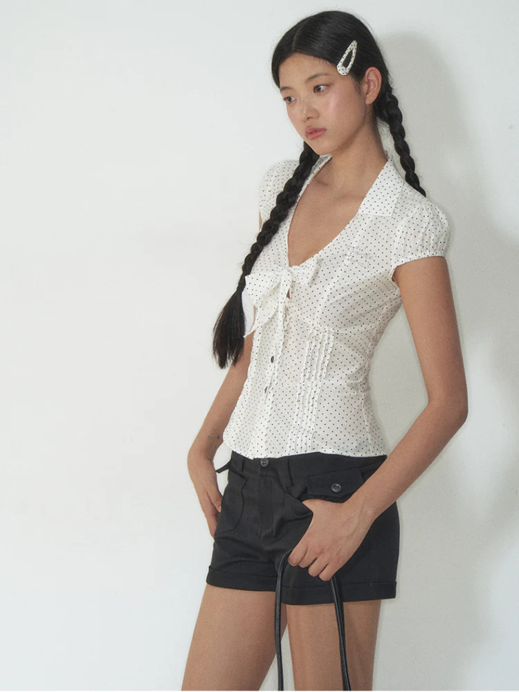 Bow - Accentuated Waist - Slimming Shirt Top