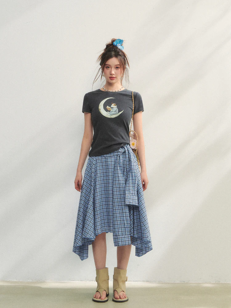 Grey Printed Slim-Fit Knit T-Shirt