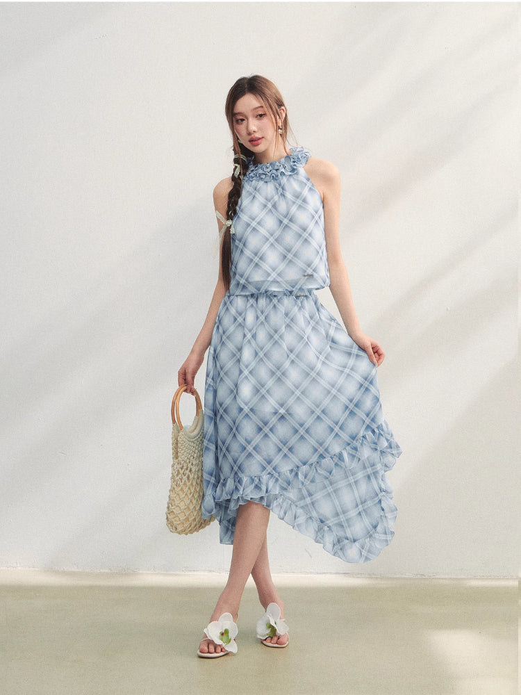 Ruched Ruffle Halter Top