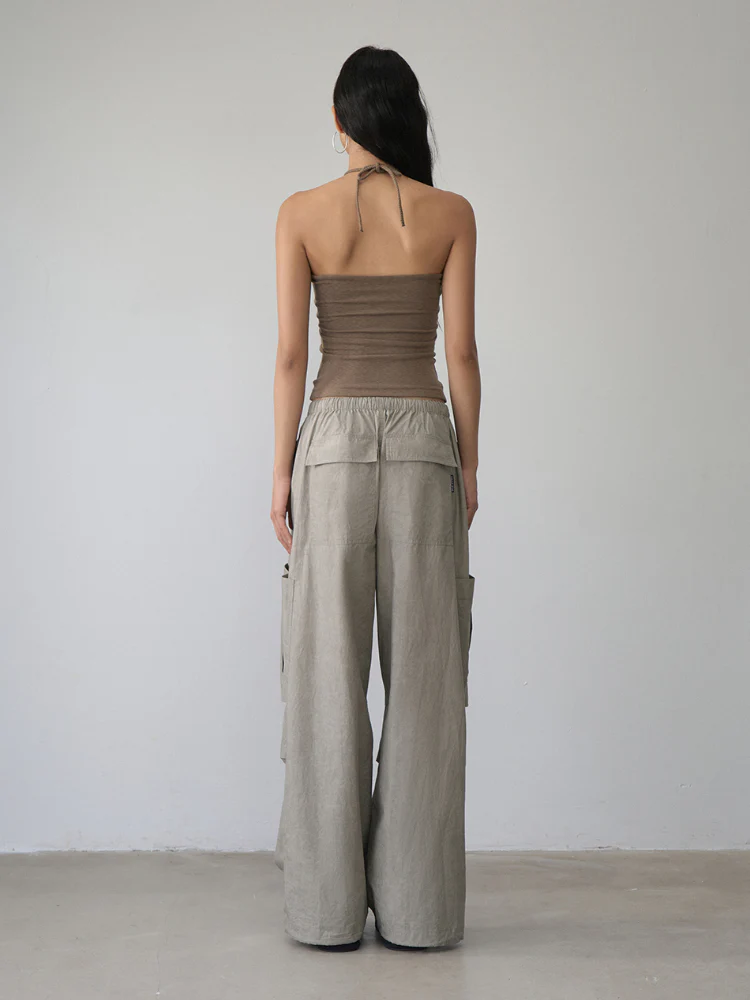 Gray 3D Pockets Wide-leg Pants
