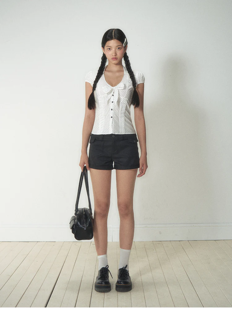 Bow - Accentuated Waist - Slimming Shirt Top