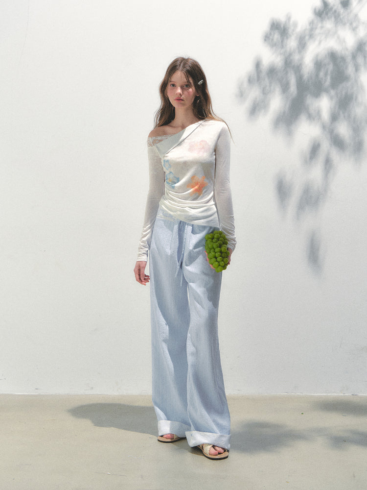 Lyocell Asymmetric Shoulder Long-sleeve T-shirt