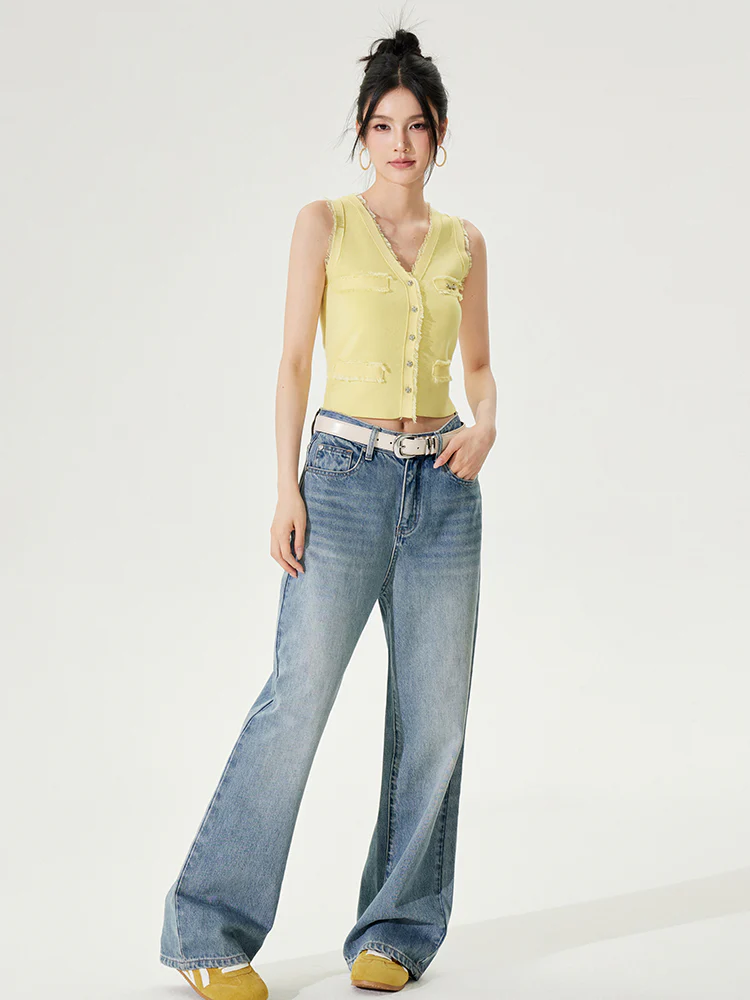 Lyocell V-Neck Raw-edge Ice-silk Vest