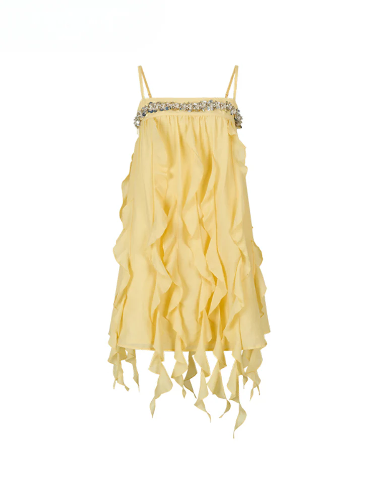 Beaded Flowing A-line Acetate Dress