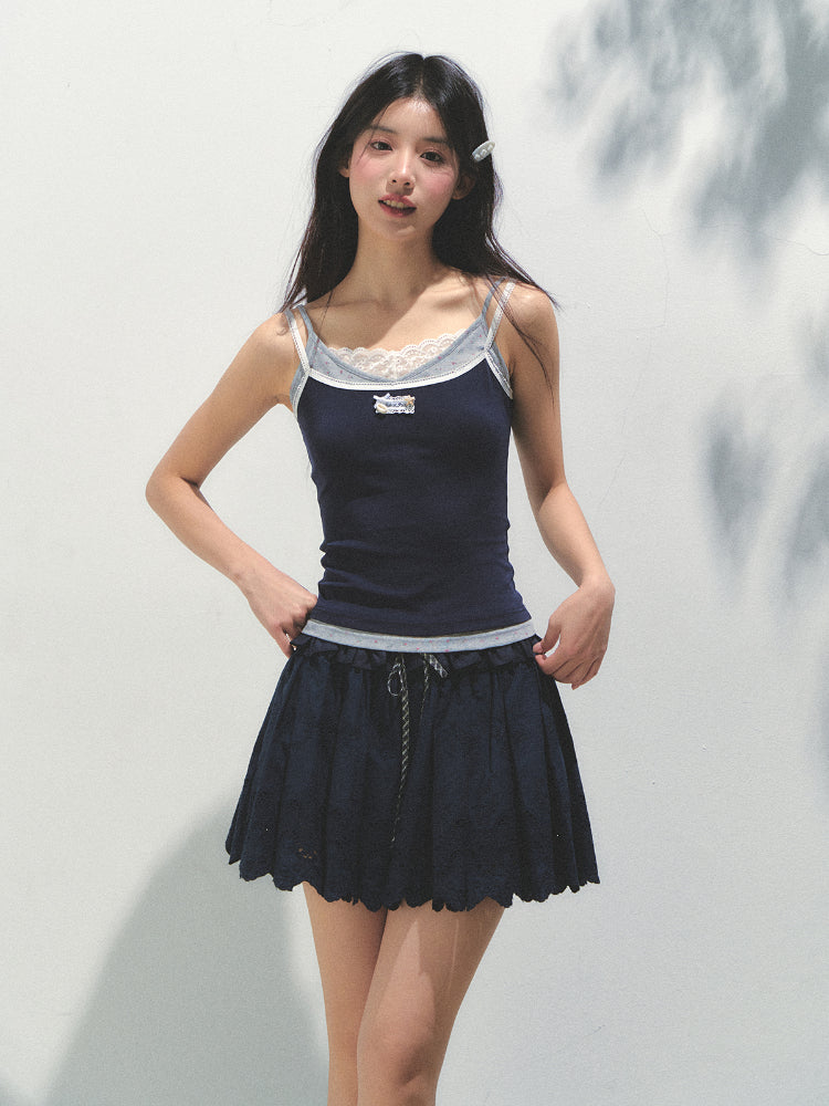 Fake Three-piece Lace Shell Logo Camisole T-shirt