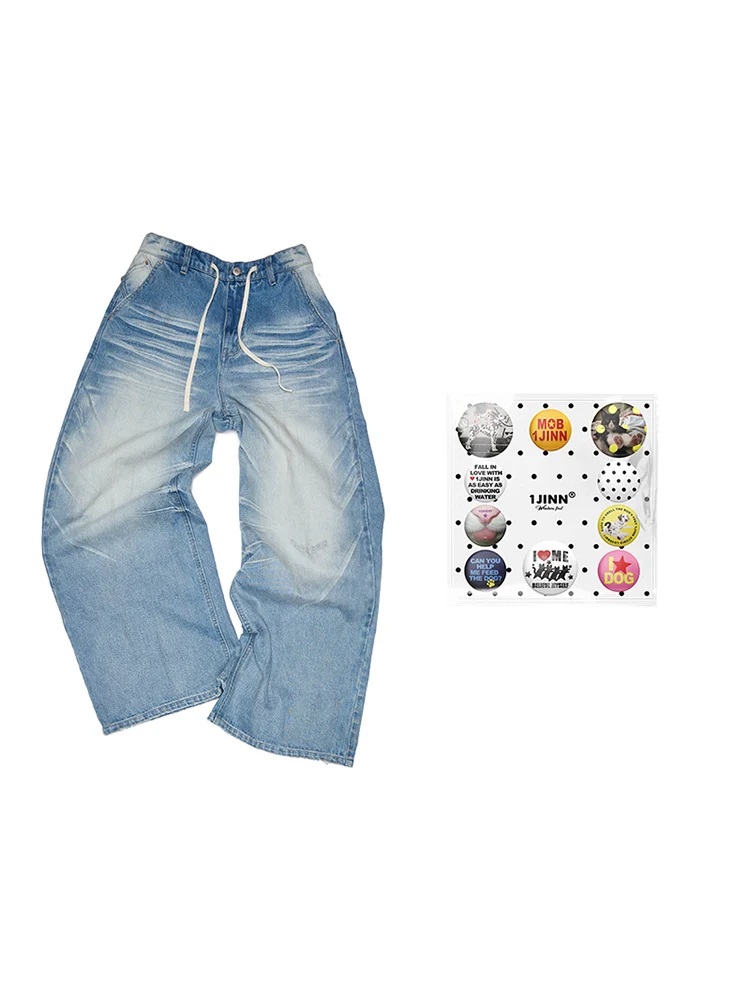 Light Blue Mud-Dyed Badge Wide-Leg Jeans