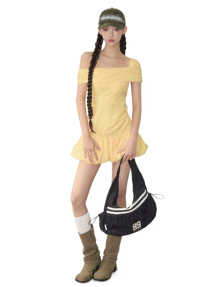 Yellow Plaid Smocked Dress