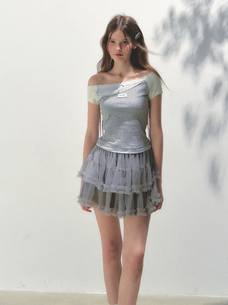 Off-shoulder Fake Three-piece Asymmetric Shoulder T - shirt