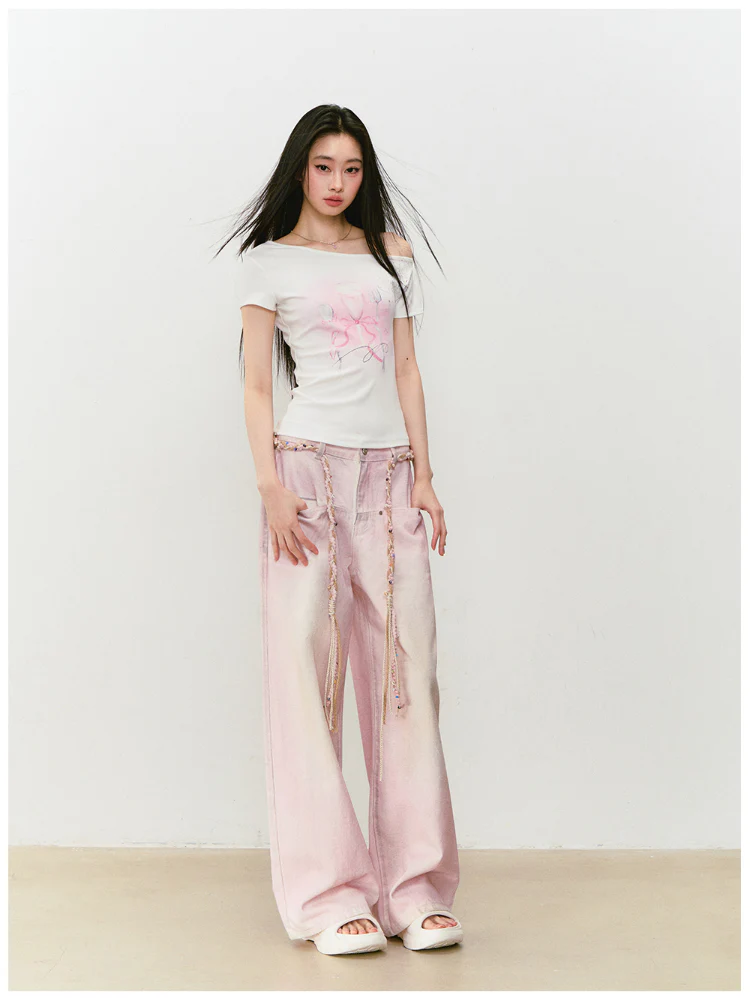 Pink Washed Distressed Jeans