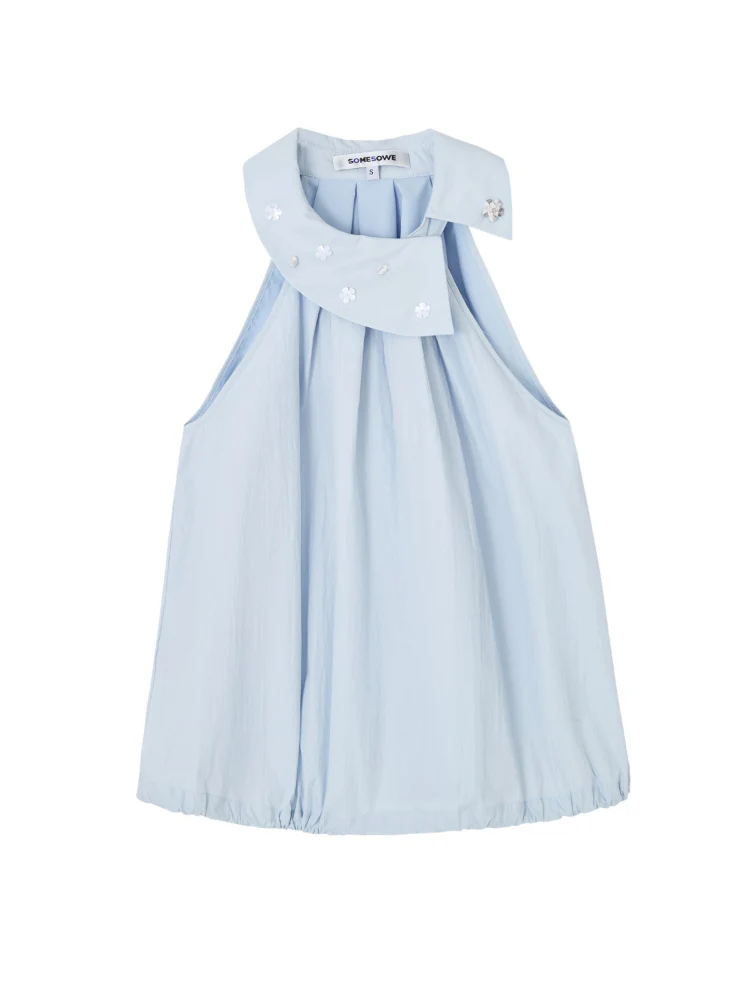 Halter Neck Off-Shoulder Crinkled Sleeveless Top