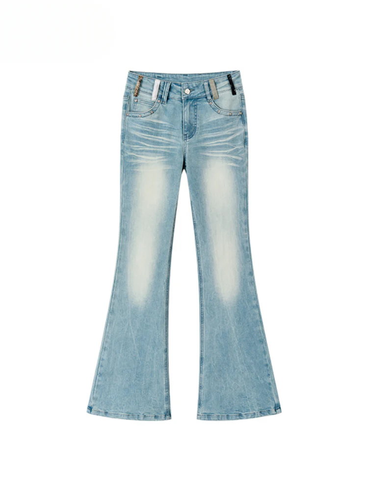 Color-Block Washed Flared Jeans