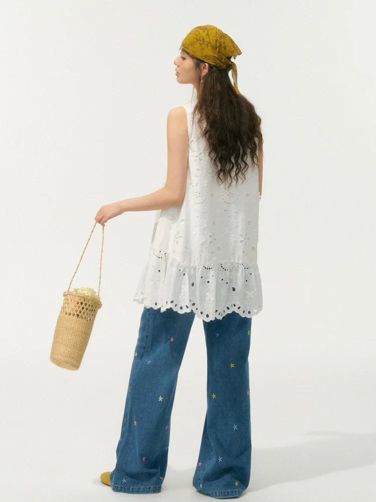 White 3D Embroidered Sleeveless Dress