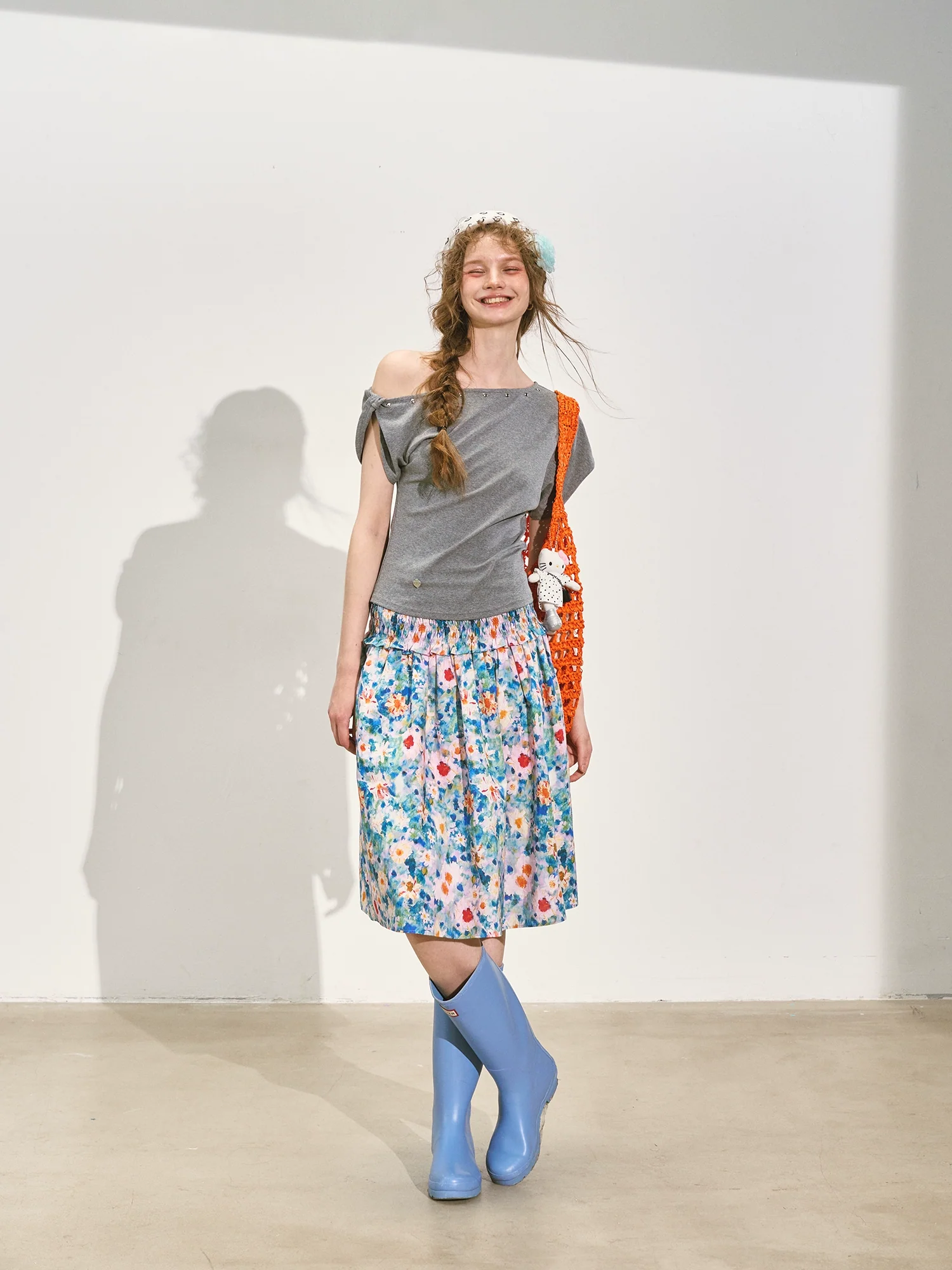 Off-Shoulder Asymmetric Twist Knot Half-sleeve Top