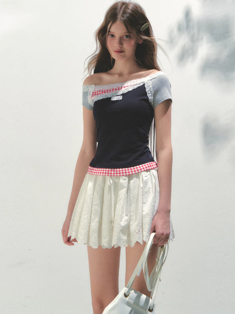 Off-shoulder Fake Three-piece Asymmetric Shoulder T - shirt