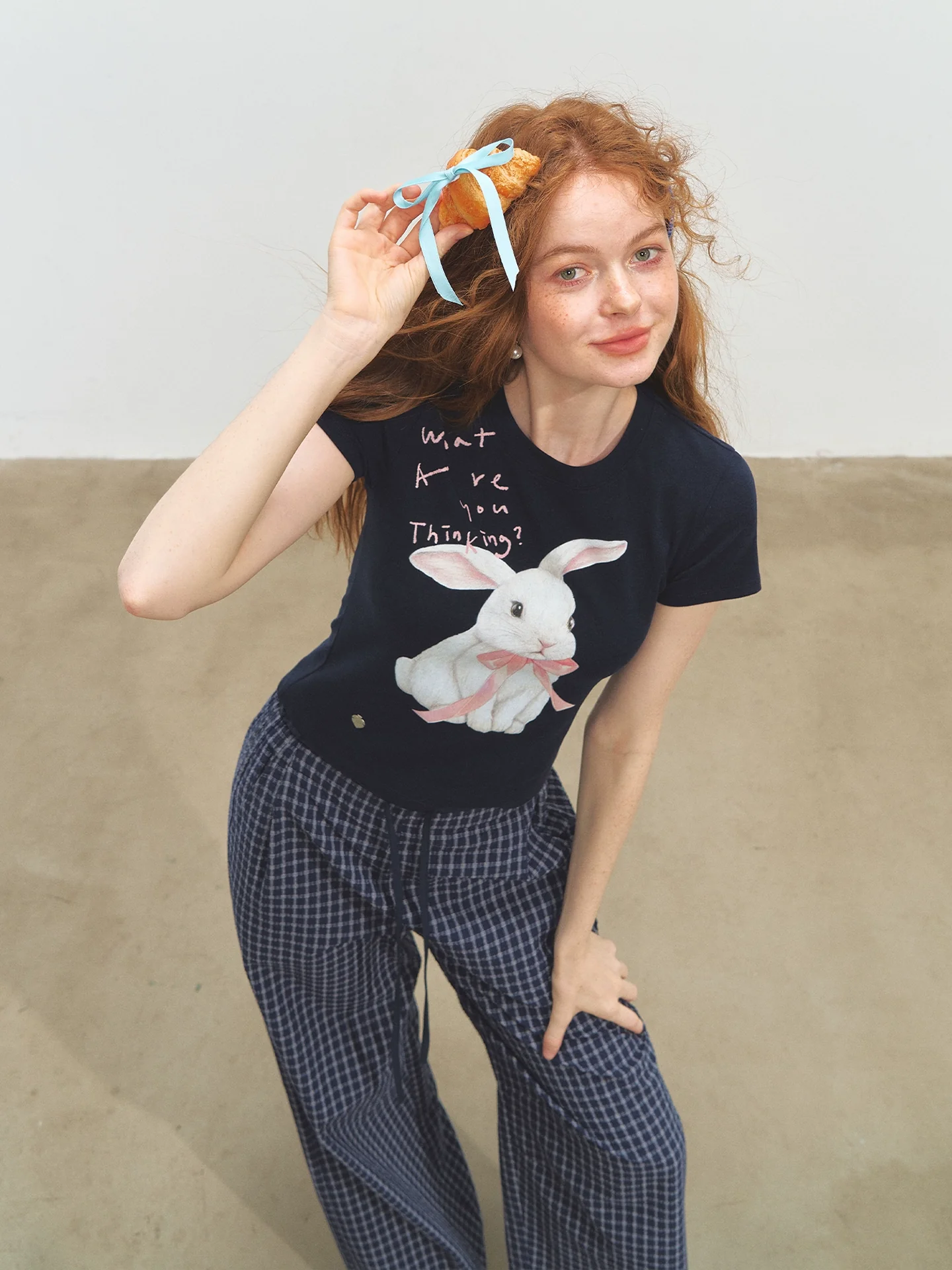 Double-layer Waistband Checkered Drawstring Pants