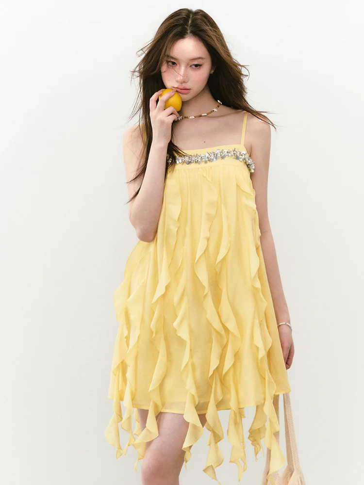 Beaded Flowing A-line Acetate Dress