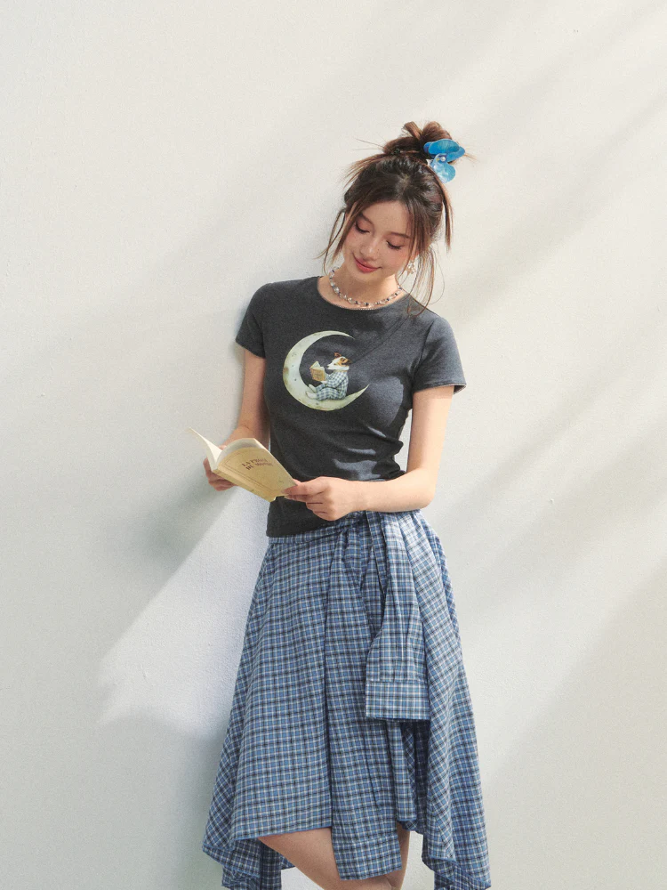 Grey Printed Slim-Fit Knit T-Shirt